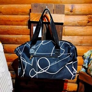 New Mali Lili Signature Abstract Print Weekender Bag (Black/Tan, 22" W x 12" H)